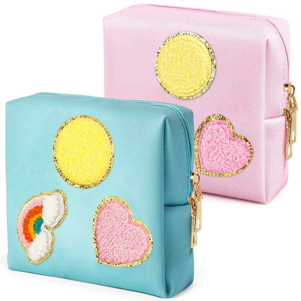 CekPo 2 Pack Period Bag, PU Leather Sanitary Napkin Storage Bag for Feminine Pads Liners Tampons and Reusable Pads,Functional Sanitary Pads Pouches First Period Kit for Women Ladies Gift