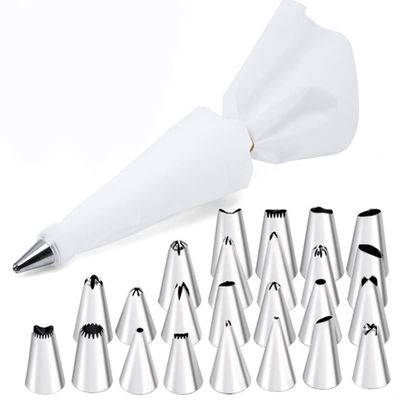 12/24 pcs set Cream Nozzles Pastry Tools Accessories For Cake Decorating Pastry Bag Kitchen Bakery Confectionery equipment (White, 24 piping tips)