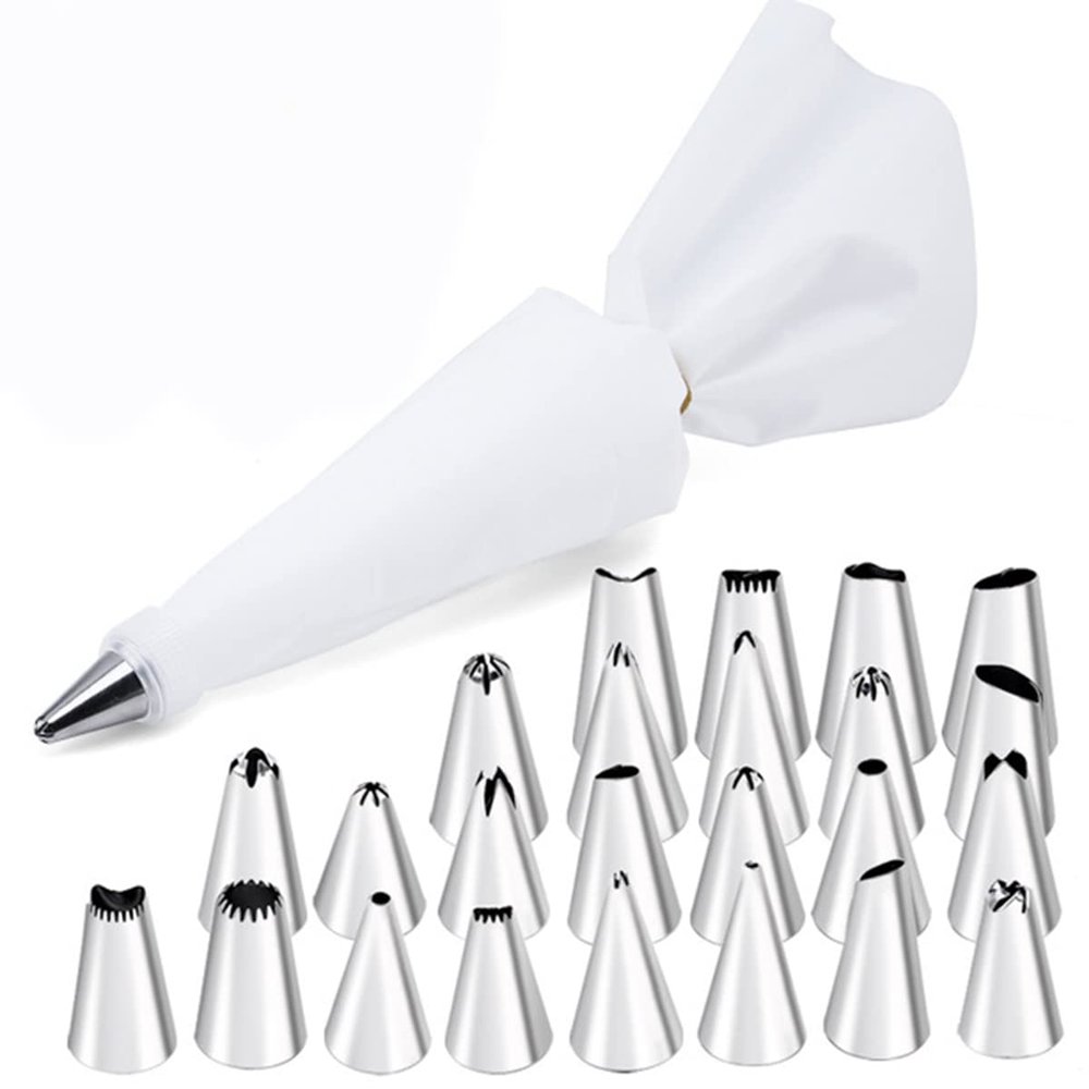 12/24 pcs set Cream Nozzles Pastry Tools Accessories For Cake Decorating Pastry Bag Kitchen Bakery Confectionery equipment (White, 24 piping tips)