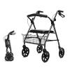 AoForce Upright Walker for Seniors - Bariatric Rollator with Seat, Armrest, and Bag Basket, Folding Rolling Walker, Steel Rollator with 8 Inch Wheels, Adjustable Arms, Supports 300 Lbs,Black view 1