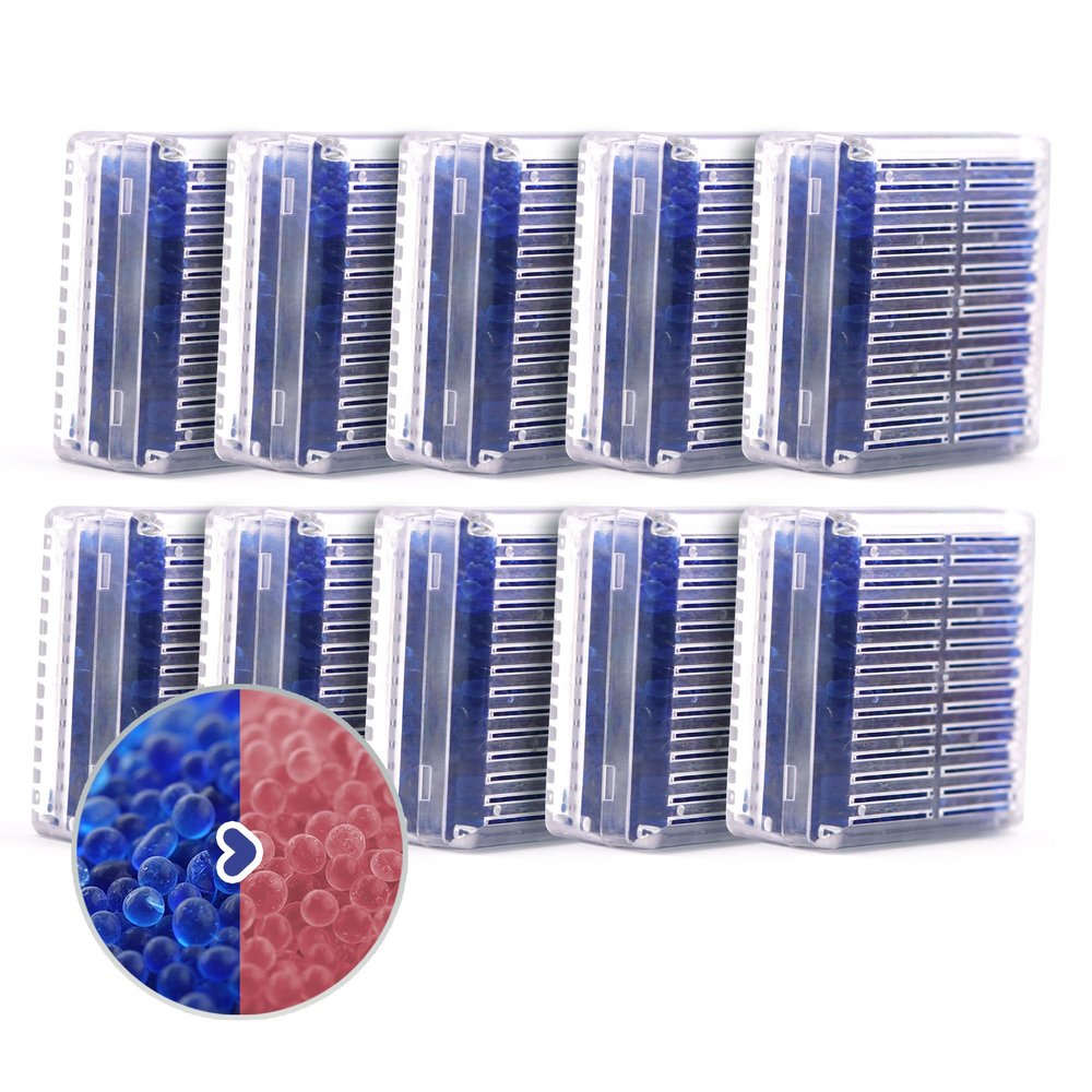 Wisesorb Silica Gel Canister, 45 Gram 10 Packs Hard Plastic Silica Gel Desiccant Canister (Blue to Pink), Reusable Gun Safe Dehumidifier Moisture Absorber with Nonwoven Zip Lock Storage Bags