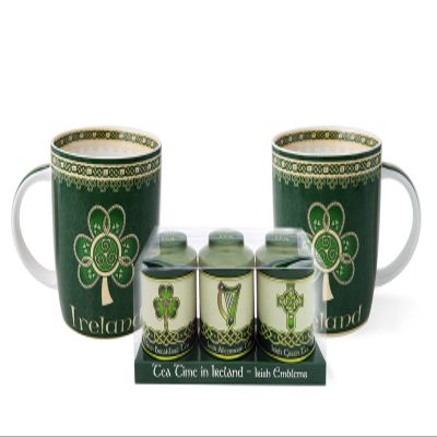 Royal Tara Set of 1 Irish Emblems 20g Tea Caddies Set of Tin Tea and 1 Ireland Tea Cup Set of 2 Mugs New Bone China
