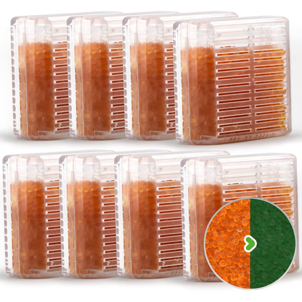 Wisesorb Silica Gel Canister, 45 Gram 8 Packs Hard Plastic Silica Gel Desiccant Canister (Orange to Dark Green), Reusable Gun Safe Dehumidifier Moisture Absorber with Nonwoven Zip Lock Storage Bags