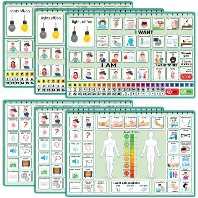 6 Pcs Communication Board for Nonverbal Adults Aphasia Colorful Picture Symbol Communication Cards for Patients Children(Green)