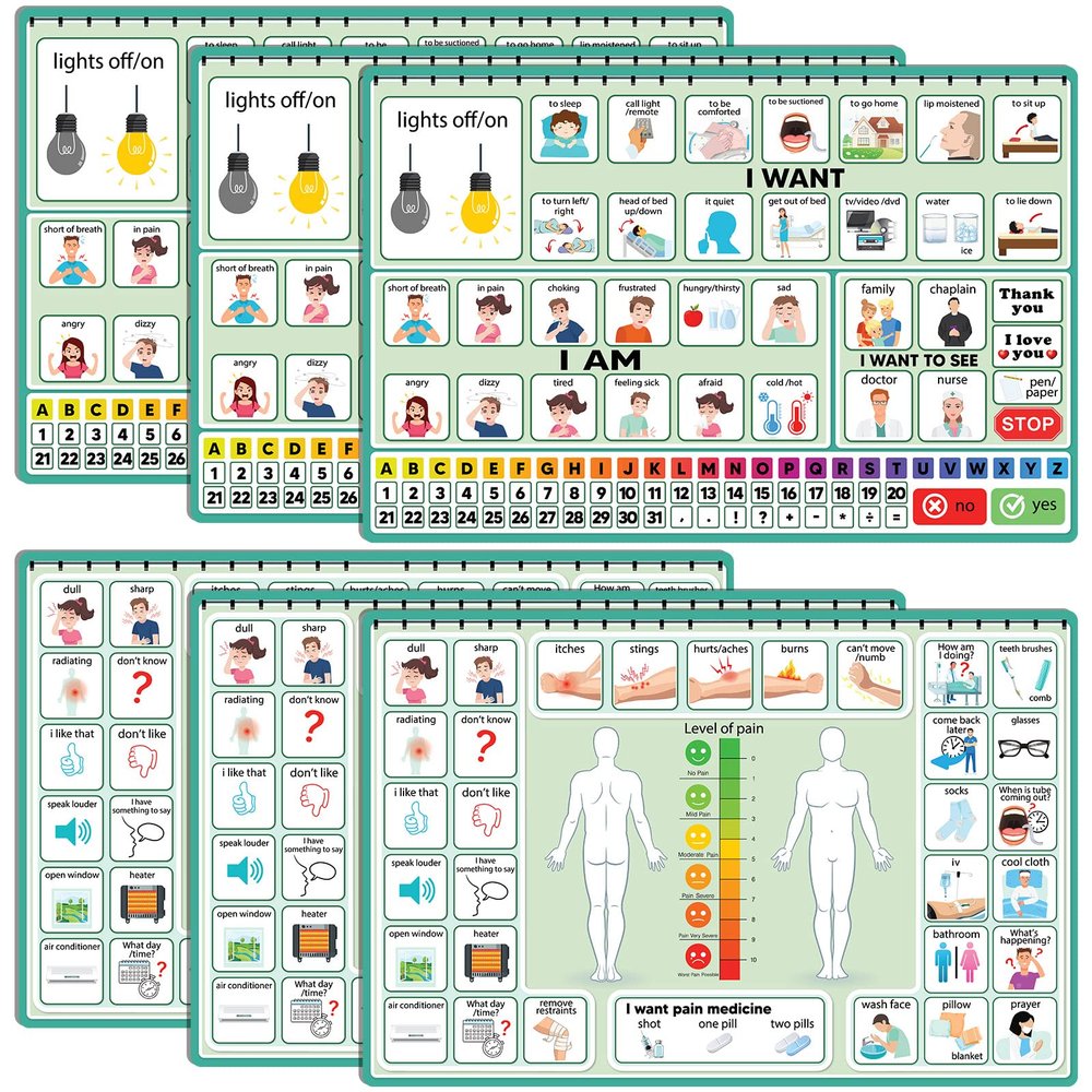 6 Pcs Communication Board for Nonverbal Adults Aphasia Colorful Picture Symbol Communication Cards for Patients Children(Green)