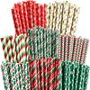 ALINK 100 Christmas Paper Straws, 8 Styles Red Green White Gold Biodegradable Party Drinking Straws with Stripe, Wave, Christmas Tree Snowflake Design Decorations Supplies view 1