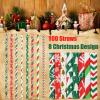 ALINK 100 Christmas Paper Straws, 8 Styles Red Green White Gold Biodegradable Party Drinking Straws with Stripe, Wave, Christmas Tree Snowflake Design Decorations Supplies view 2