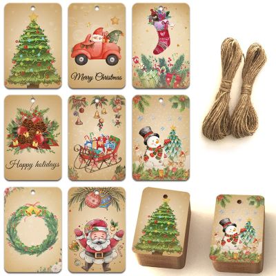 120 PCS Vintage Retro Xmas Gift Tags with String, Hanging Tags - Christmas Wrapping & Decor (2'' x 3'')
