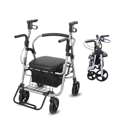 2 in 1 Rollator Walker & Wheelchair - Rolling Walker with Curved Back Soft Seat for Seniors Elderly - Removable Storage Bag - Supports up to 100kg/220 lbs