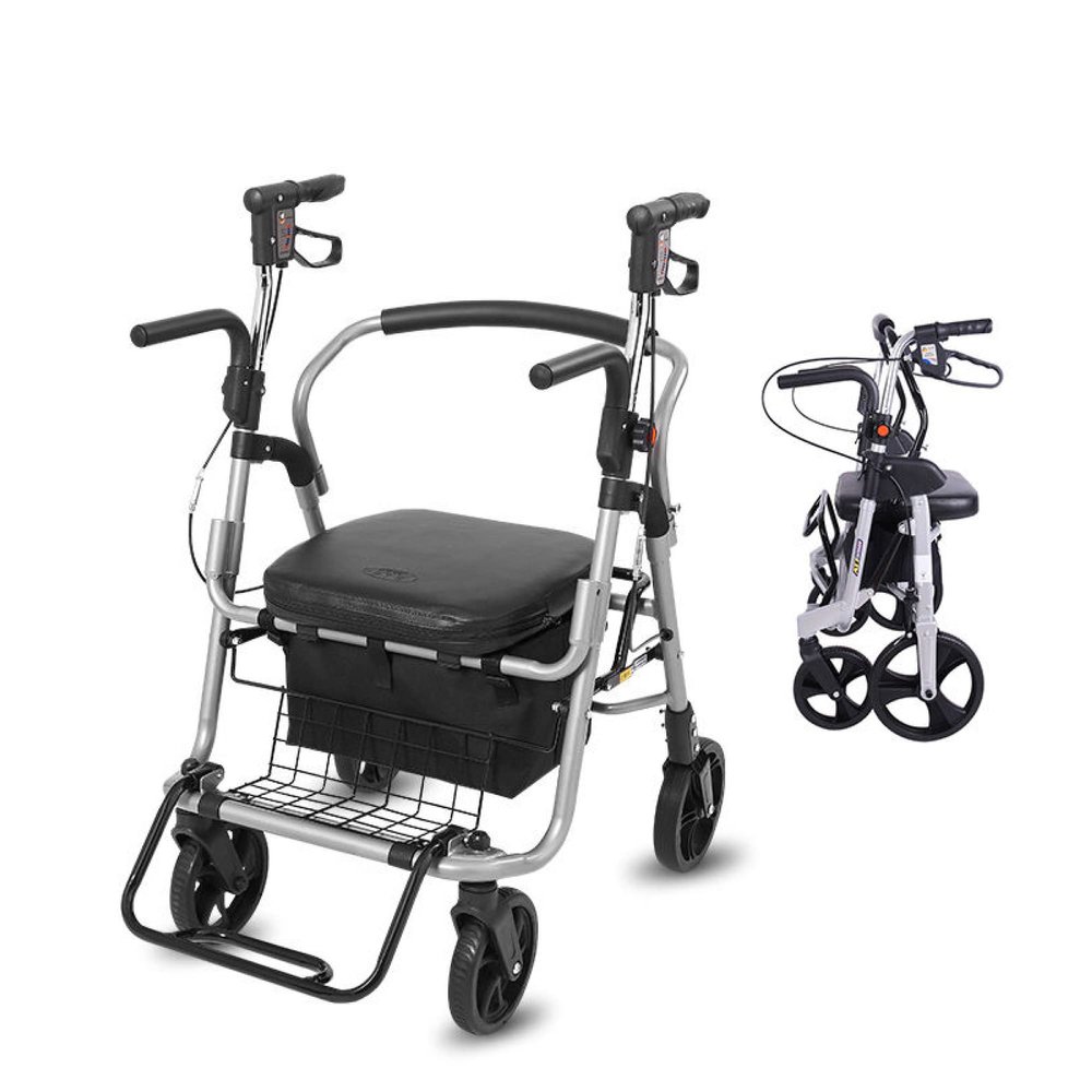 2 in 1 Rollator Walker & Wheelchair - Rolling Walker with Curved Back Soft Seat for Seniors Elderly - Removable Storage Bag - Supports up to 100kg/220 lbs