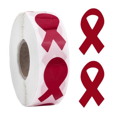 CRAFFANCY Red Ribbon Sticker, 500 Pcs Heart Disease HIV/AIDS Awareness Drug Prevention Ribbon Decals for Fundraising Event, Red Ribbon Week, Gift Letter Bags