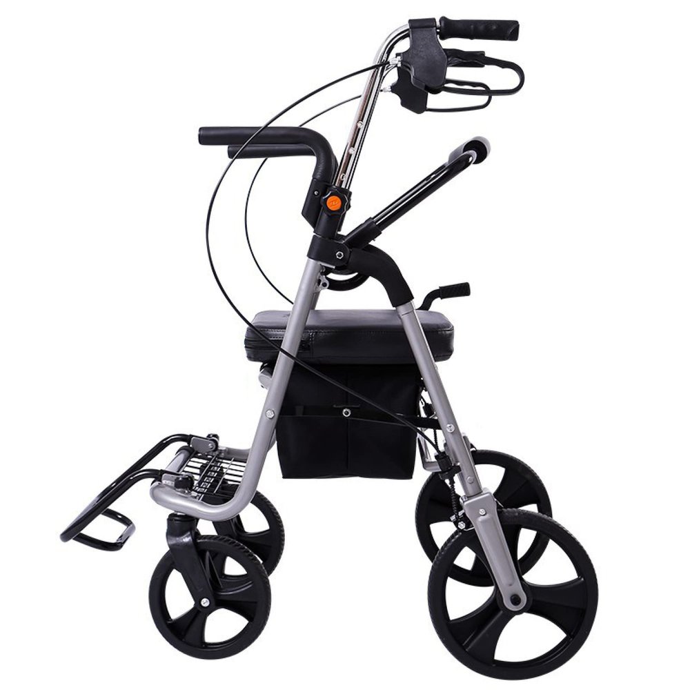2 in 1 Rollator-Transport Chair w/Paded Seatrest - Rolling Walker with Adjustable Handle and Wheels - Aluminum Folding Mobility Walking Aid for Adult Elderly