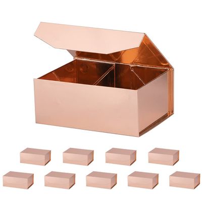 OBMMIRAO 10 Small Rose Gold Gift Boxes 9.5x7x4 Inches, Magnetic Gift Box with Lid for Gift Packaging, Wholesale gift boxes for Presents, Bridesmaid Proposal Boxes (Glossy Rose Gold, 10pcs/pack)