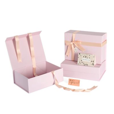 Pink Gift Boxes with Lids 3 Pack, 11x8x4 Inches medium Gift Box with Ribbon, Collapsible Gift Boxes with Magnetic Closure for Presents, Bridesmaid Proposal Box Contains Gift Card Ribbon Tag