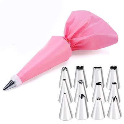 12/24 pcs set Cream Nozzles Pastry Tools Accessories For Cake Decorating Pastry Bag Kitchen Bakery Confectionery equipment (pink, 12 piping tips)