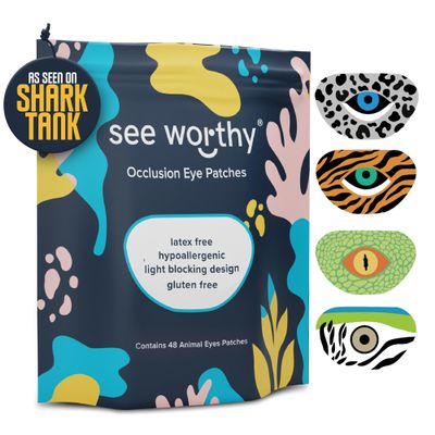 Adhesive Eyepatch for Kids & Adult - As Seen on Shark Tank - Kids Breathable, Comfortable Animal Eyepatch for Lazy Eye - Amblyopia & Sensitive Skin Medical Eye Patches - 48 Patches by See Worthy