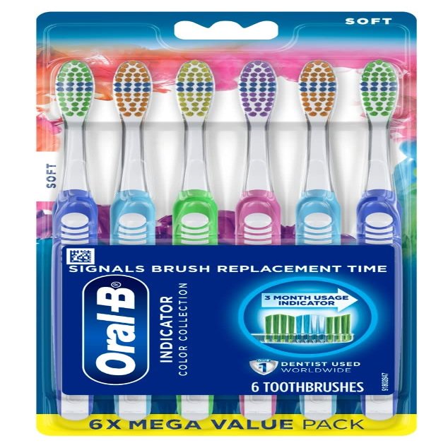 Oral-B Toothbrush Indicator Color Collection Soft 6 Count