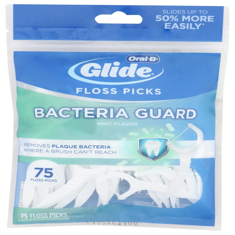 Oral-B Glide Bacteria Guard Dental Floss Picks, Mint, 75 Picks (Pack of 4)