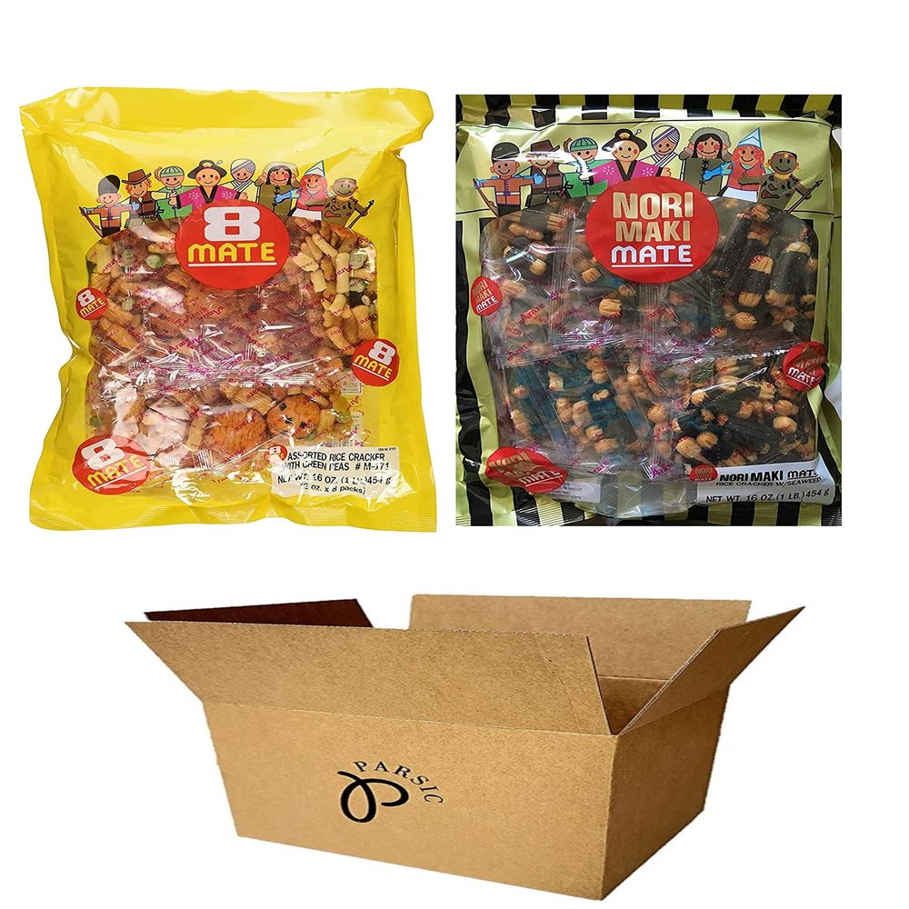Shirakiku Japanese rice crackers Multi Pack, 16oz Each (Norimaki Mate, 8-Mate) (Combo (Pack of 2))