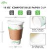 16 oz Compostable Paper Cups with White Flat Lids and Sleeves - Biodegradable Disposable White Paper Coffee Cups PLA Lined - Eco-friendly Hot and Cold Drinking Cups (300) view 3