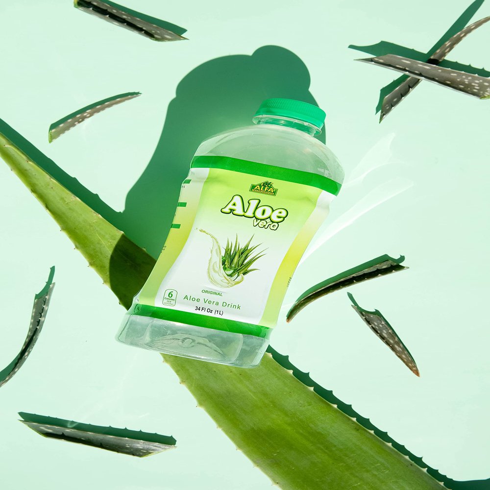 Alfa Vitamins Aloe Vera Drink Original Flavor - Natural Pulp - 34 Ounce - 6 Pack (Original)