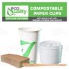 16 oz Compostable Paper Cups with White Flat Lids, Sleeves and Wooden Stirrers - Biodegradable Disposable White Paper Coffee Cups PLA Lined - Eco-friendly Hot and Cold Drinking Cups (200) view 4
