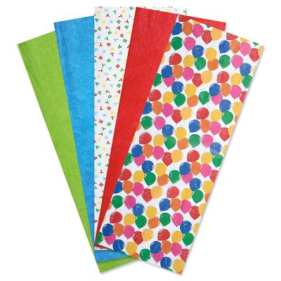 Birthday Tissue Paper Pack - Set of 20 Sheets, Solids, Balloons, Alphabet, Birthday Gift Tissue