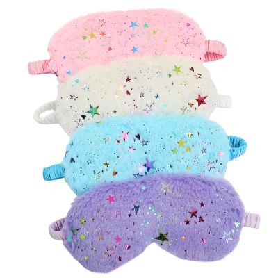 UTENEW 4 Pieces Glitter Stars Pattern Plush Sleep Mask, Soft Eye Cover, Faux Fur Sleeping Blindfold Eyeshade with Elastic Strap & Satin Back for Travel Sleepover Nap Party Supply Girls Women, 4 Colors