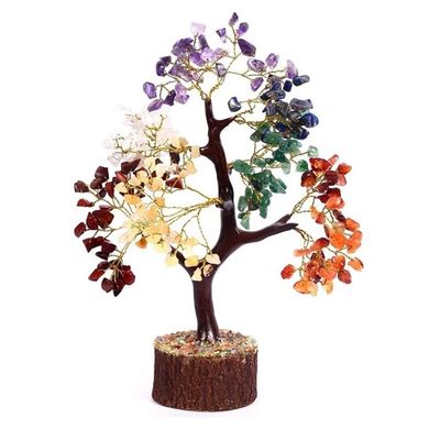 WGPHD Meditation Home Natural White mud Stone and Seven Chakra Crystal Bonsai Lucky Tree Blessing Decoration Gift (Color : Multi, Size : All)