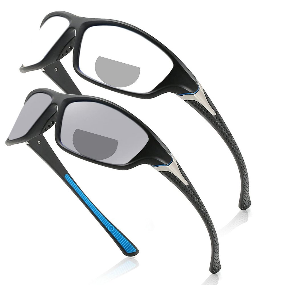 Transition Photochromic Bifocal Reading Glasses for Men Women Outdoor Sports Presbyopia Sunglasses reader Anti-glare goggles (black blue, 1, multiplier_x)