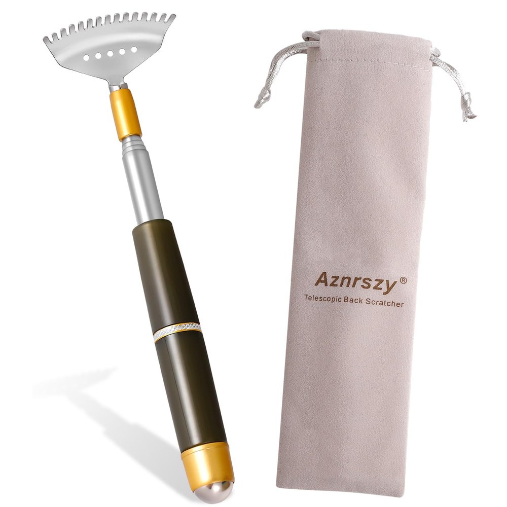 Aznrszy Back Scratcher, Long Back Scratcher Extendable for Women Men Adults, Sturdy Claw/Anti-Slip Handle/Massage Roller, Portable Metal Head Body Hand Scratcher Massager