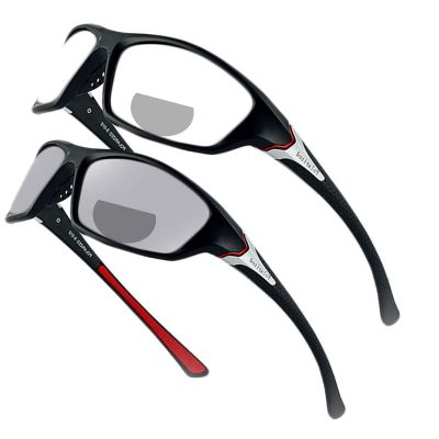 Transition Photochromic Bifocal Reading Glasses for Men Women Outdoor Sports Presbyopia Sunglasses reader Anti-glare goggles (black red, 2.75, multiplier_x)