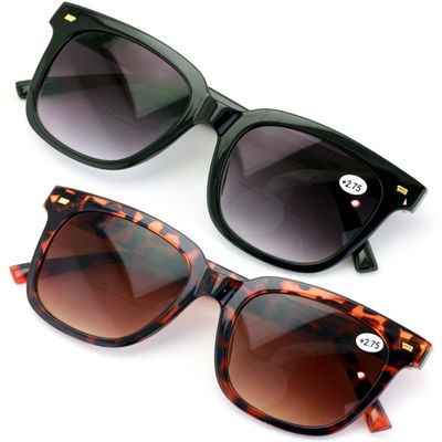 V.W.E. 2 Pairs Women Oversized BIFOCAl Sunglasses Reader - Outdoor Reading 100% UV Gradient (1 Black 1 Tortoise, 1.00, multiplier_x)