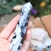 Shelf & Stone Rainbow Moonstone Crystal Tower Obelisk for New Beginnings, Healing. Raw & Natural. 4-5" inches Tall x 1 inch Wide. Handmade and Ethically Sourced. view 1