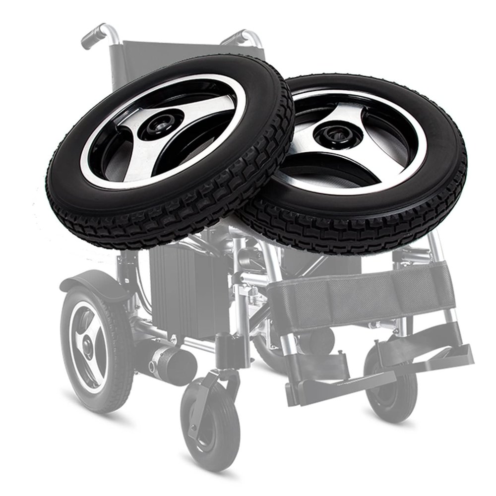 12inch Electric Wheelchair Replacement Wheels Parts, Wheelchair Rear Wheels Accessories, Non-Slip Solid Tires, Aluminum Alloy Hub, Keyway: 6mm