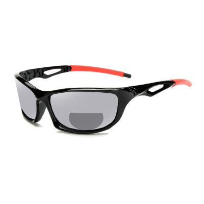 Transition Photochromic Bifocal Reading Glasses Men Sports Wrap Around Square Readers Sunglasses Anti UV Ray Eyestrain (black red, 4, multiplier_x)