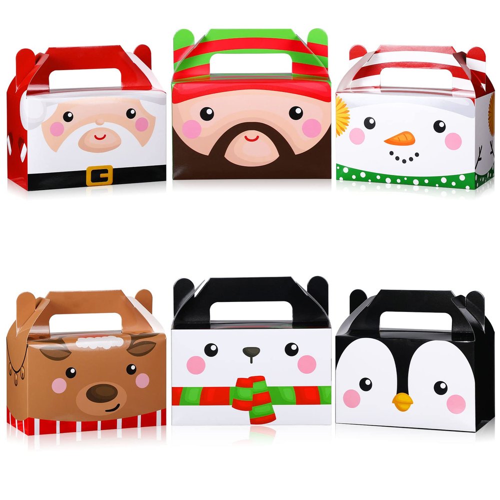 Faccito 18 Pcs Christmas Gift Boxes Bulk 3D Christmas Treat Theme Boxes for Cookie Goodie Snack Candy Favors Present with Handles Holiday Xmas Party Supplies(Face)