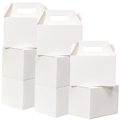 Shallive 15 Pcs Large Treat Boxes 9x6x6 Inches White Gable Gift Boxes with Handle Kraft Lunch Boxes Recycled Paper Gift Bags Take Out Cookie Boxes Welcome Boxes Candy Bags For Wedding Supplies