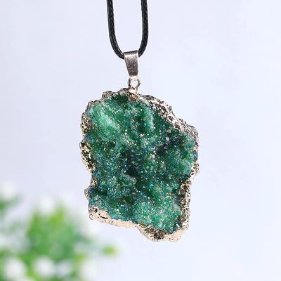1PC Natural Crystal Pendant Necklace Raw Electroplate Colourful Crystal Cluster Pendant Stones Specimen Home Decor Gifts,Deep Blue