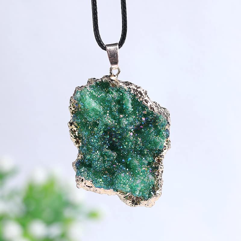 1PC Natural Crystal Pendant Necklace Raw Electroplate Colourful Crystal Cluster Pendant Stones Specimen Home Decor Gifts,Deep Blue