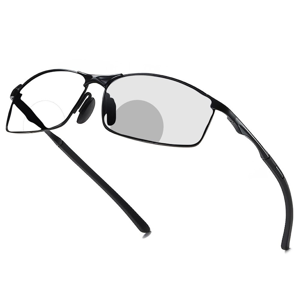 laureles Bifocal Reading Glasses Men's Sports Goggles Metal Sun Photochromic Lens Full Frame Transition Reader (Black, 1.5, multiplier_x)