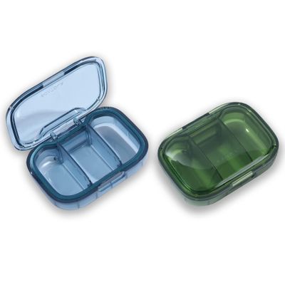3 Compartment Pill Box, Moisture Proof Pill Case, Travel Pill Organizer for Pocket Purse, Daily Portable Medicine Vitamin/Fish Oil Box, Supplement Box, 2 Pack