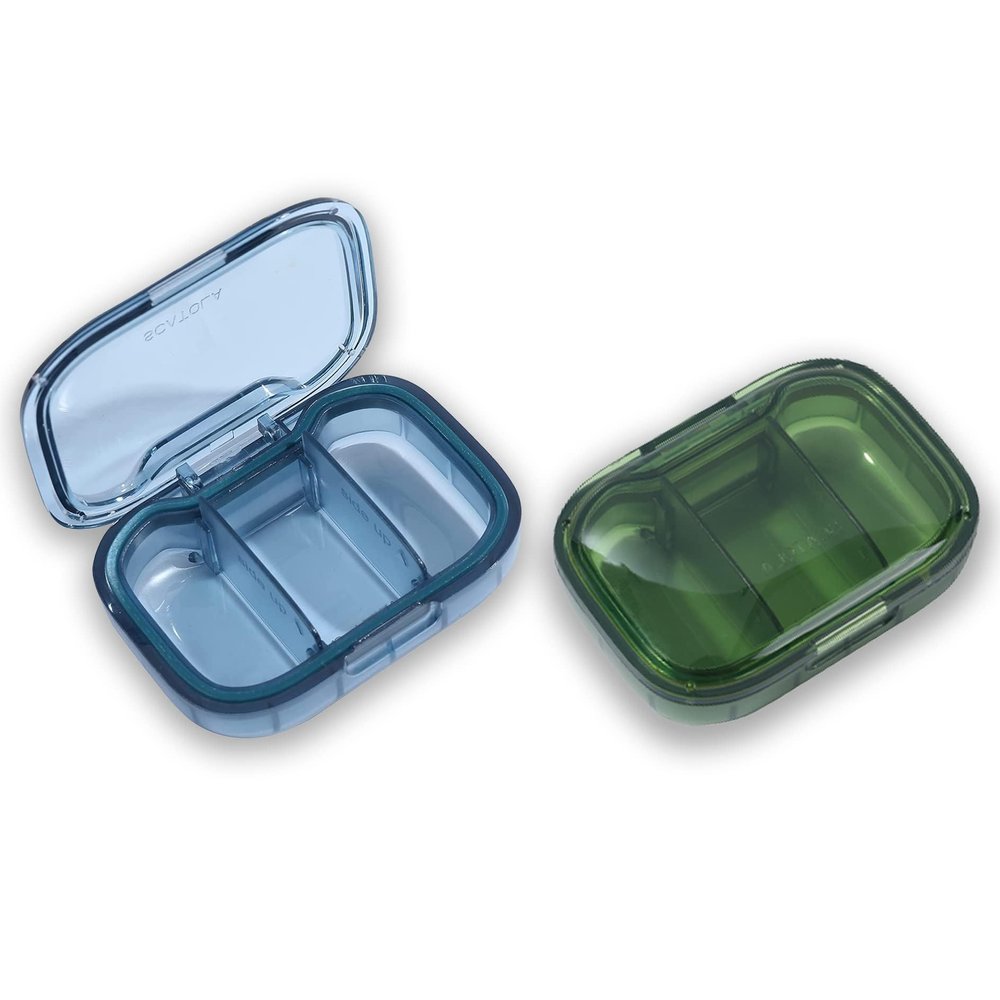 3 Compartment Pill Box, Moisture Proof Pill Case, Travel Pill Organizer for Pocket Purse, Daily Portable Medicine Vitamin/Fish Oil Box, Supplement Box, 2 Pack