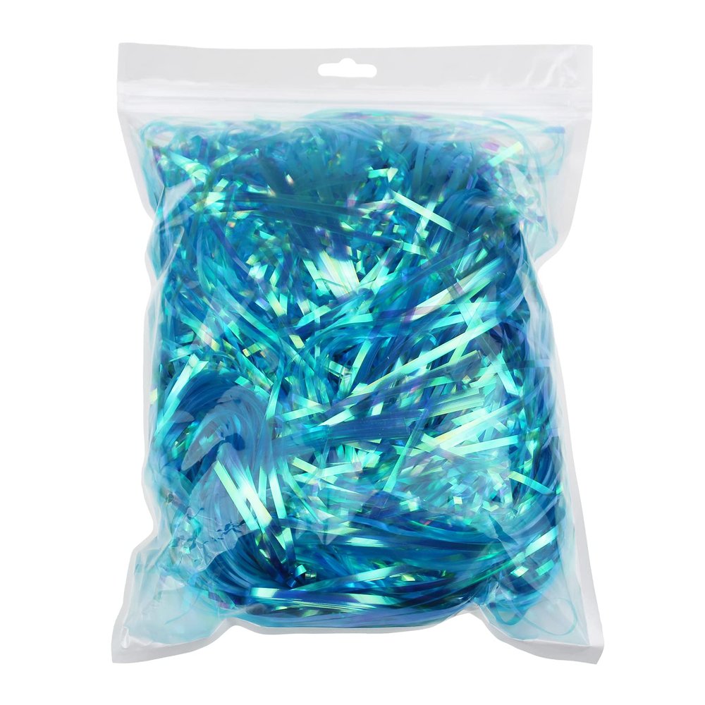 250 Grams Shiny Iridescent Film PP Hamper Shreds & Strands Shredded Crinkle Confetti for DIY Gift Wrapping & Basket Filling (Blue)