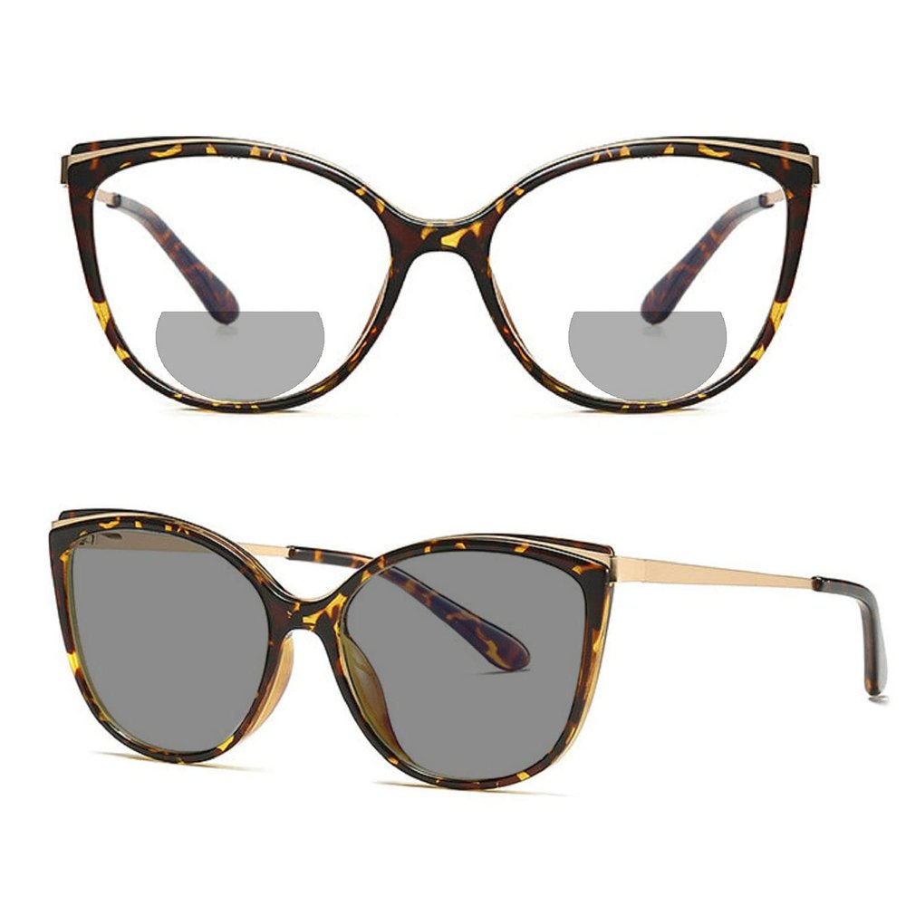 Outdoor Womens Transition Photochromic Bifocal Reading Glasses Cat Eye Reader Sunglasses driving safety magnifying glasses (leopard, 0, multiplier_x)
