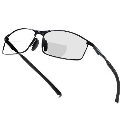 laureles Sports Bifocal Reading Glasses Men's Goggles Metal Sun Photochromic Full Frame Transition Reader (Black, 2, multiplier_x)