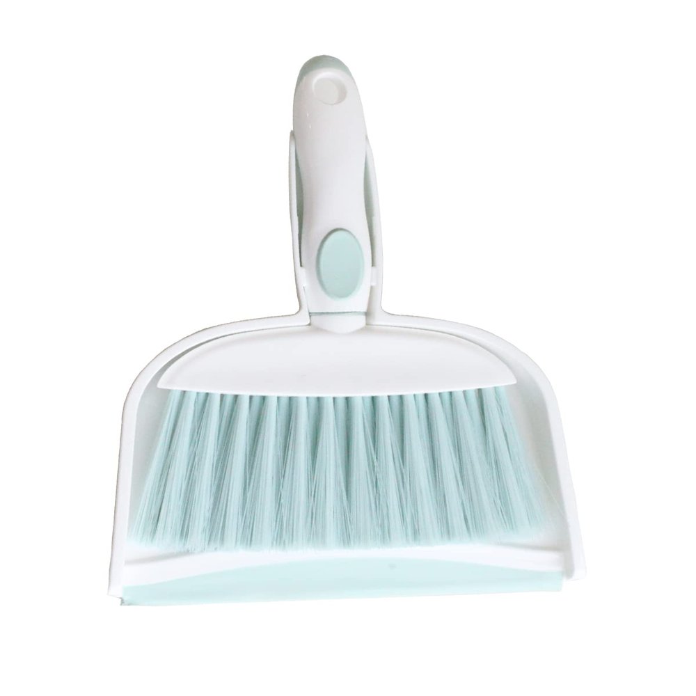 BSMstone Mini Broom and Dustpan Set-Mini Whisk Set for Desk, Housekeeping, Office, Kitchen, Pet Nest, etc.,Daily Cleaning Necessity Plastic Mini Dustpan Set (Light Green)