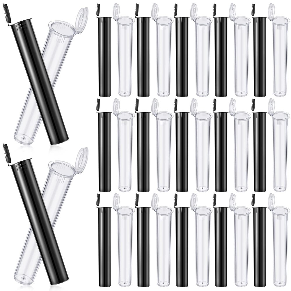 300 Pcs Black and Clear 116 mm Tubes Pre Roll Tubes Pill Bottle Empty Plastic Bottles with Lids