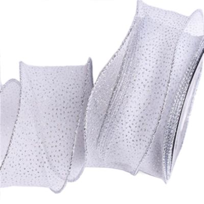 Lace, Ribbons, Silver Wavy Glitter Fishtail Yarn with Flowers Gift Wrapping Cake Decoration Edge Glitter Snow Yarn Fabric (Color : Silver White, Size : 50mm)