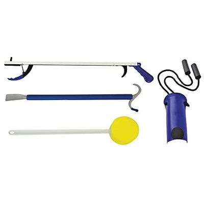Blue Jay An Elite Healthcare Brand Stop Your Bending Hip Kit 5 PC Set | Bending Metal Shoehorn Pair with Elastic Shoelaces | Long Handle Sponge | Hip Replacement Kit | Mobility Aid Lightweight Reacher